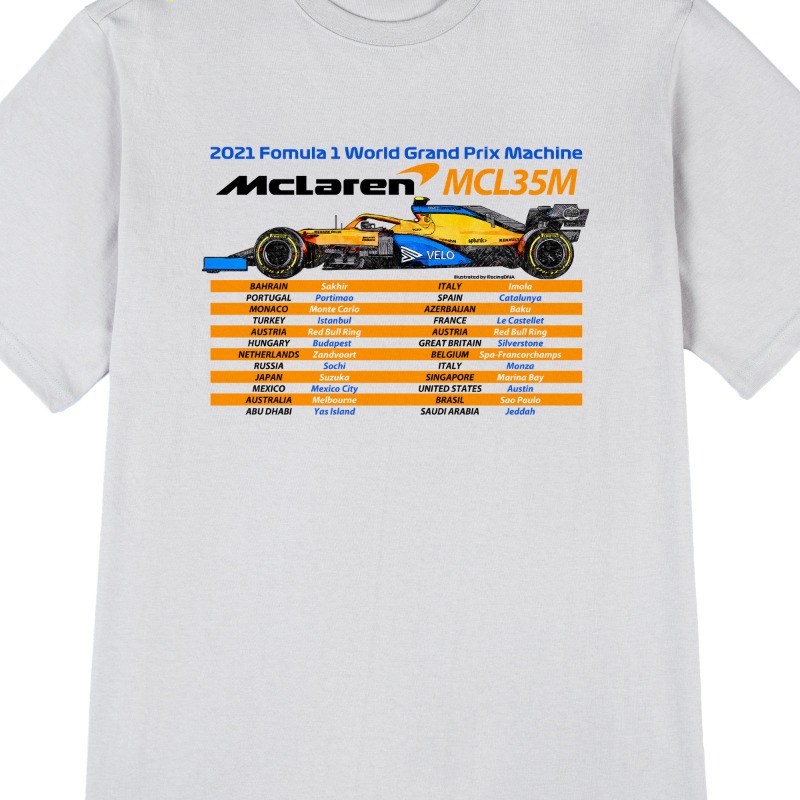 RacingDNA 2021 에프원 맥라렌 머신 레이싱 그래픽 라운드 반팔 오버핏 티셔츠