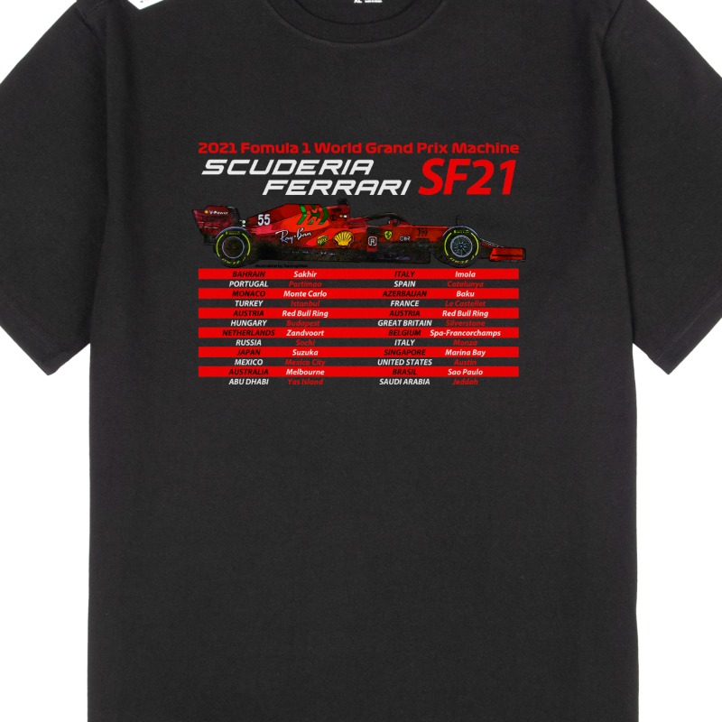 RacingDNA 2021 에프원 페라리 머신 그래픽 라운드 반팔 오버핏 티셔츠